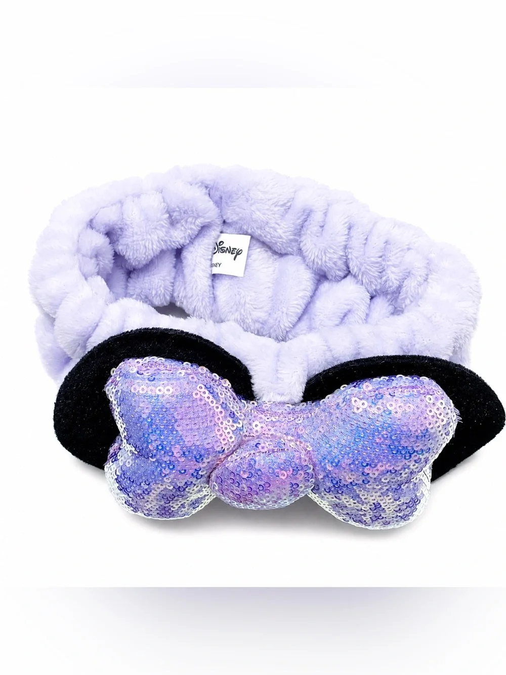 Disney Minnie Mouse Headband Lavender Plush Spa Purple Sequin Bow